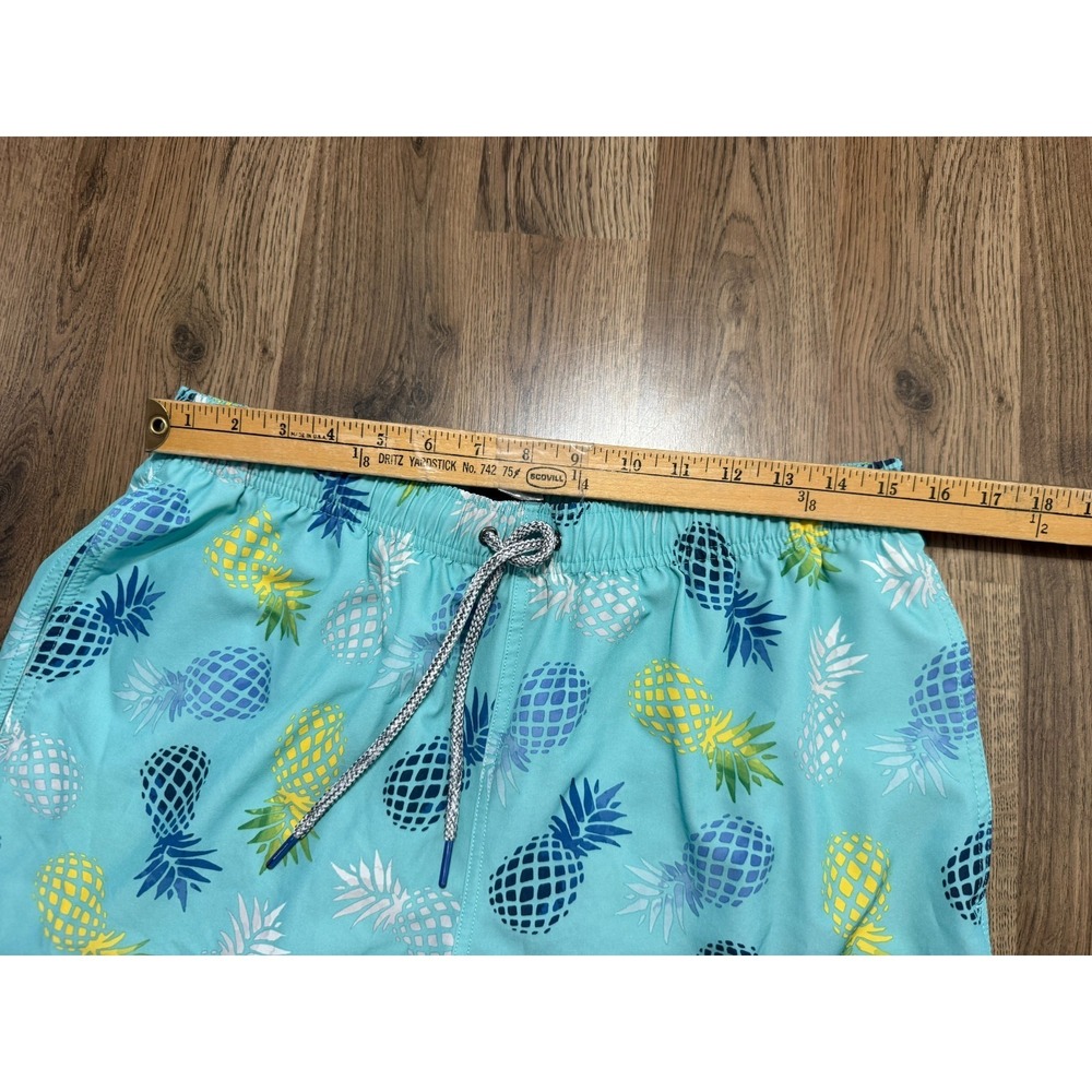 Rainforest Shorts Mens Medium Swim Trunks Blue Green Yellow Tie Waist Pineapples - Picture 9 of 14